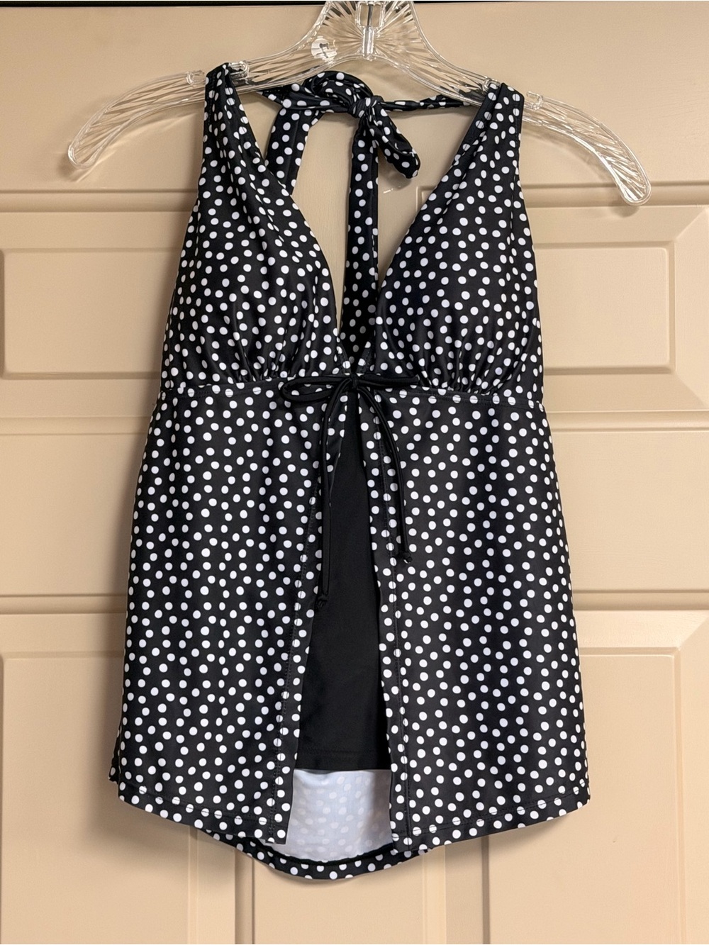 Polka Dot Halter Tankini Top - Black & White